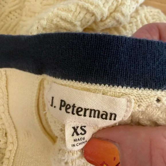 J. Peterman Vivienne Pointelle Cotton Suit Set Cream Navy Trim Skirt Top XS/S - Picture 16 of 16